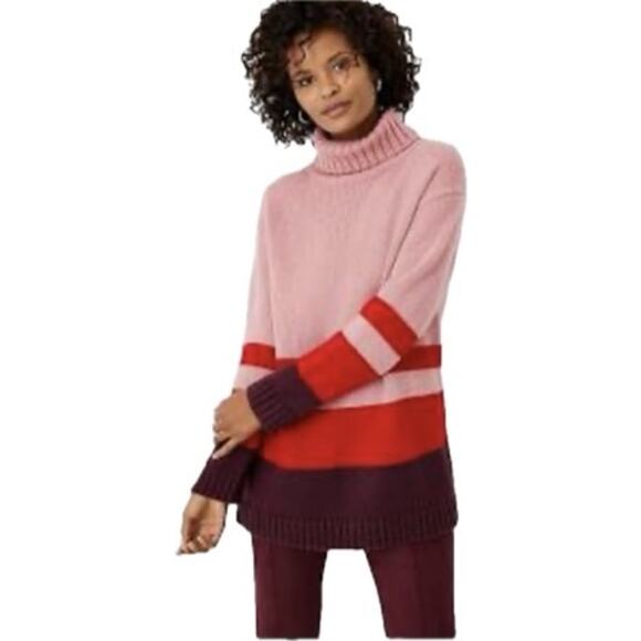 Ann Taylor Color Block Tunic Turtleneck Sweater Women's S | Pink Stripe | EUC - Picture 1 of 10